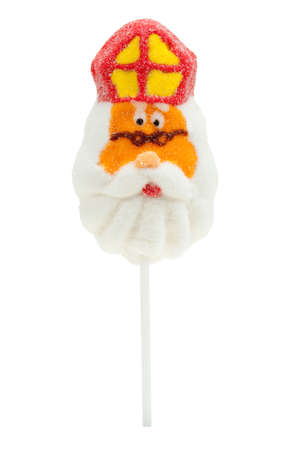 lollipop in the shape of Sinterklaas isolated on a white backgroundの写真素材