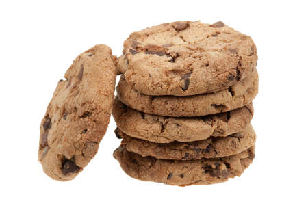  delicious chocolate chip cookies isolated on a white backgroundの写真素材
