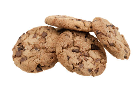  delicious chocolate chip cookies isolated on a white backgroundの写真素材