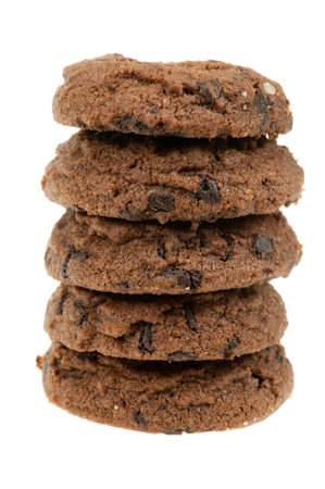  delicious chocolate chip cookies isolated on a white backgroundの写真素材
