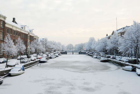 Winter in the Netherlands ( Haarlem Nieuwe gracht) の写真素材