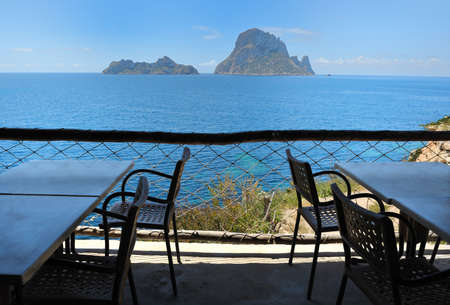The islands and turquoise waters Es Vedra, Cala d'Hort Ibiza Spain の写真素材