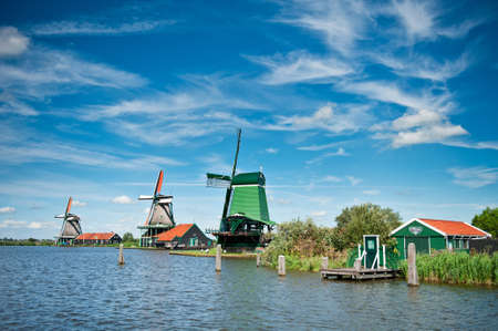 Windmill landscape in the Zaanse Schans, the netherlands の写真素材