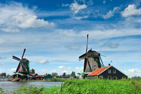 Windmill landscape in the Zaanse Schans, the netherlands の写真素材