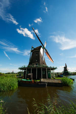 Windmill landscape in the Zaanse Schans, the netherlands の写真素材