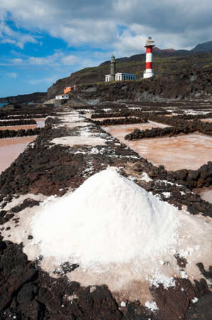 salt evaporation ponds and Lighthouses, Punto de Fuencaliente, La Palma, Canary islands, spainの写真素材