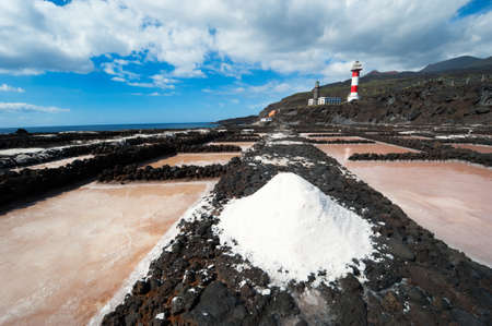 salt evaporation ponds and Lighthouses, Punto de Fuencaliente, La Palma, Canary islands, spainの写真素材