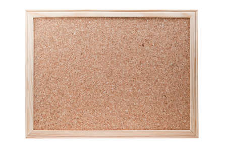 Blank cork board with a wooden frame isolated on a white backgroundの写真素材