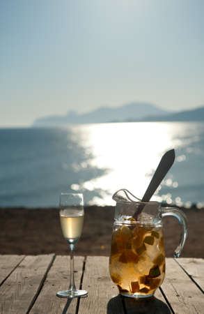 White sangria at the coast of Ibiza Spainの写真素材