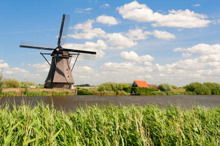 Windmill landscape at Kinderdijk near Rotterdam The Netherlandsの写真素材