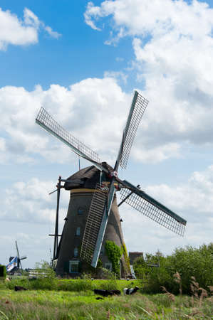 Windmill landscape at Kinderdijk near Rotterdam The Netherlandsの写真素材