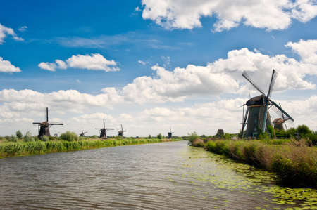 Windmill landscape at Kinderdijk near Rotterdam The Netherlandsの写真素材