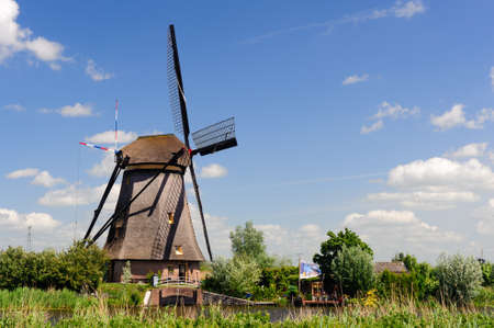Windmill landscape at Kinderdijk near Rotterdam The Netherlandsの写真素材
