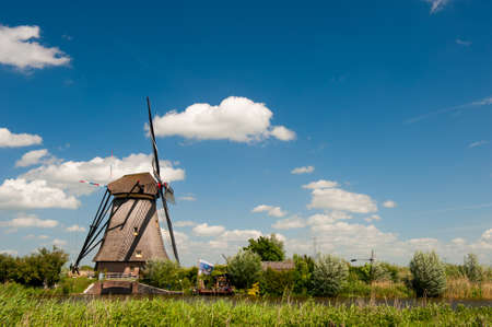 Windmill landscape at Kinderdijk near Rotterdam The Netherlandsの写真素材