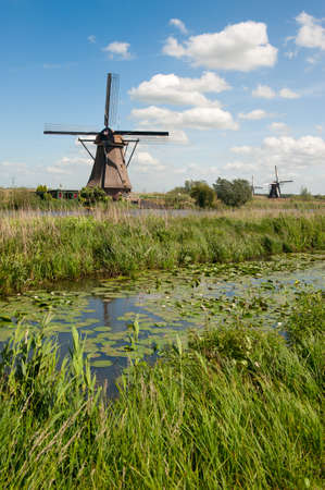 Windmill landscape at Kinderdijk near Rotterdam The Netherlandsの写真素材