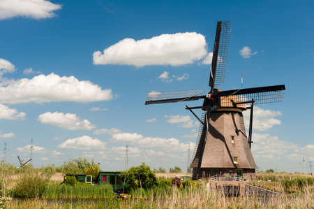Windmill landscape at Kinderdijk near Rotterdam The Netherlandsの写真素材