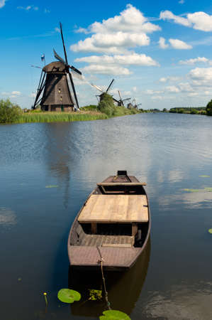 Windmill landscape at Kinderdijk near Rotterdam The Netherlandsの写真素材