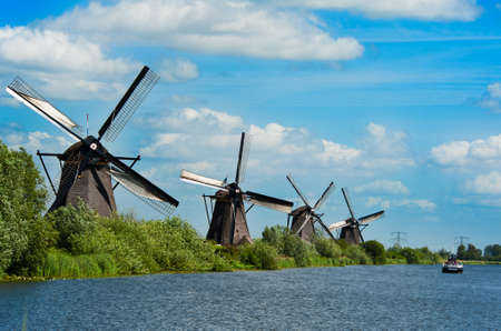 Windmill landscape at Kinderdijk near Rotterdam The Netherlandsの写真素材