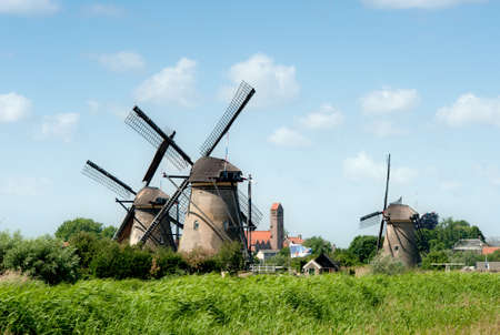 Windmill landscape at Kinderdijk near Rotterdam The Netherlandsの写真素材