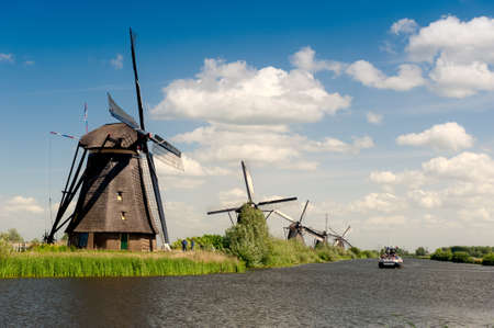 Windmill landscape at Kinderdijk near Rotterdam The Netherlandsの写真素材