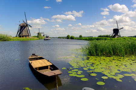 Windmill landscape at Kinderdijk near Rotterdam The Netherlandsの写真素材