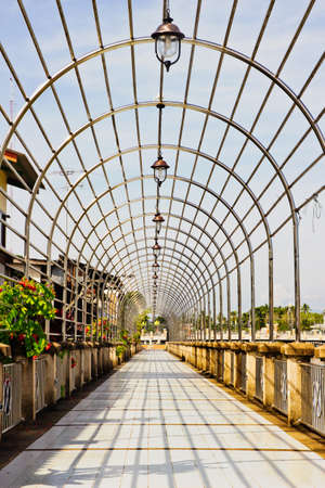 view middle park of the river Bridge corridor at pattani town,thailandの写真素材