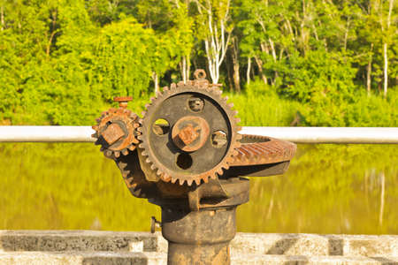 This gear for open water gates near rever,Thailand の写真素材
