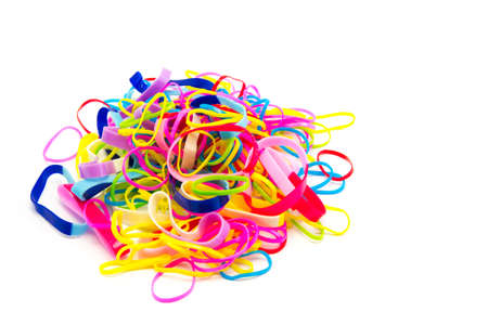 Colorful rubber bands  on white background の写真素材