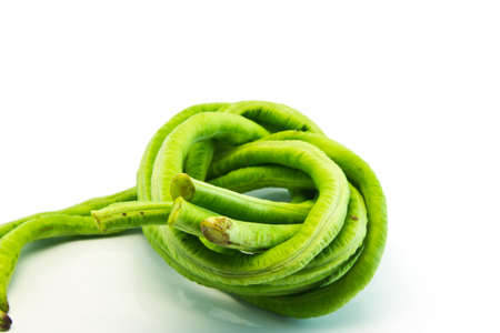 fresh yard long bean on white backgroundの写真素材