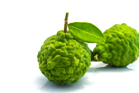 two fresh bergamot  on white backgroundの写真素材