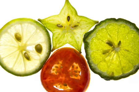 four slices set fruit isolated on white background の写真素材