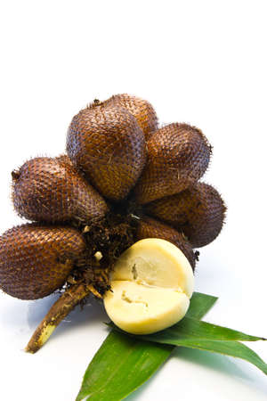 Zalacca fruit with leaf on white background の写真素材