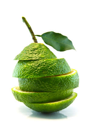 green orange isolated on whiteの写真素材