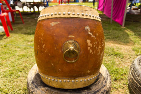Old drums musical instrument on wool の写真素材
