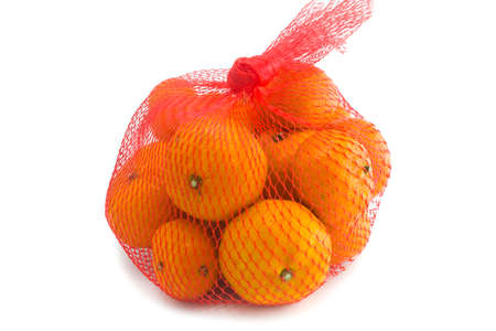 fresh Oranges Fruits In Mesh From Supermarketの写真素材