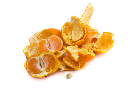 Peeled tangerine on white backgroundの写真素材