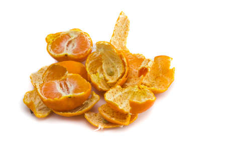 Peeled tangerine on white backgroundの写真素材