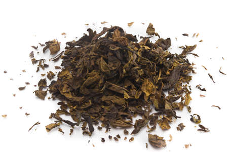 dry green tea isolated on a white backgroundの写真素材