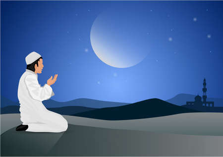 Man praying  on moon backgroundのイラスト素材