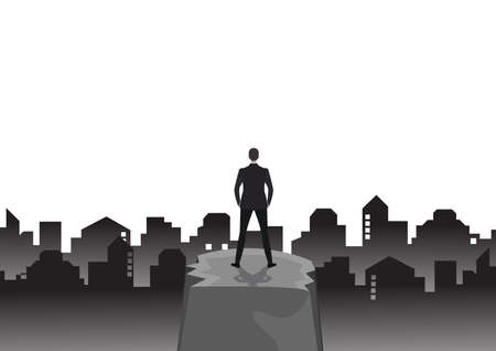 Businessman standing on the background of city, poster illustrationのイラスト素材