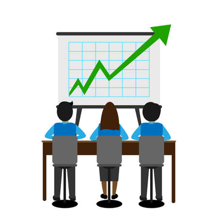 Business presentation flat illustration. Business conference, business meeting, seminar concepts. Creative flat design illustrationのイラスト素材