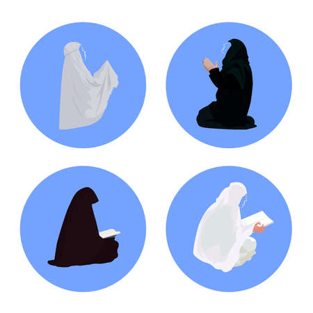 Female muslim praying and reading-quranのイラスト素材