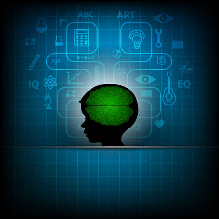 children brain idea concept. Abstract blue technology background with cardiogram.のイラスト素材