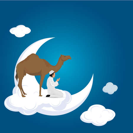 man praying and camel on cloudのイラスト素材