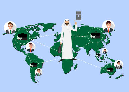 trading. arab businessman dealing with connect european people Concept of business,people or Middle Eas, asian, cute character.Flat icon modern design style illustration concept.のイラスト素材