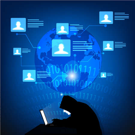 silhouette Hacked data warning on the world illustrationのイラスト素材