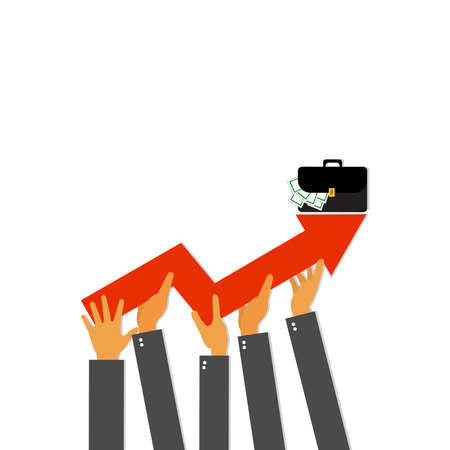Businessman holding arrow going up. Business people with growth graph.のイラスト素材