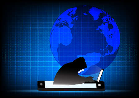 silhouette Hacked data warning on mobile illustration