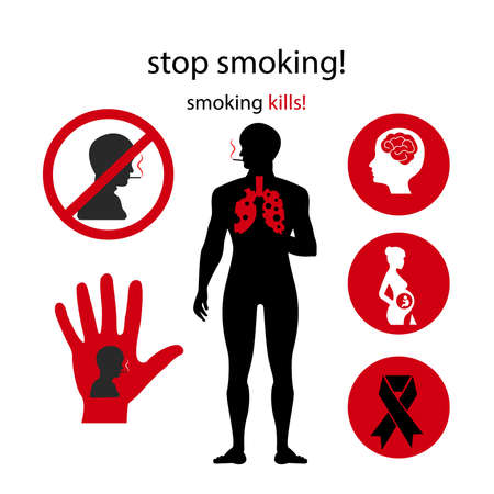 silhouette on a white background man smokes and sickのイラスト素材