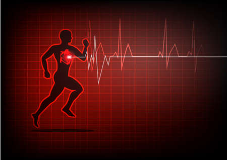 heartbeat electrocardiogram and running manのイラスト素材